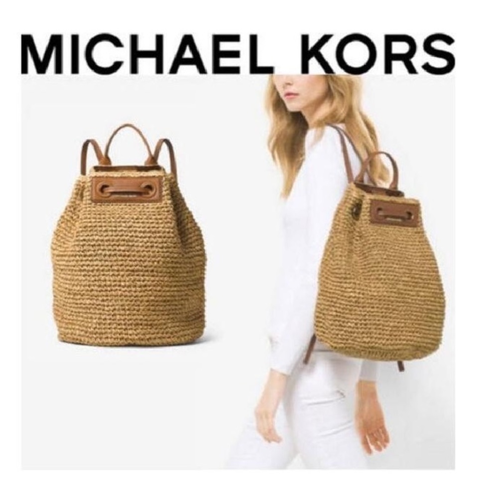 NWT Michael Kors Krissy Natural Straw Backpack